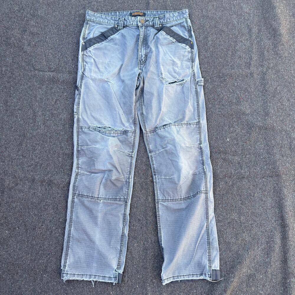 Men's Ridgecut Toughwear Faded Gray Distressed Ripstop Cargo Work Pants 34 x 32